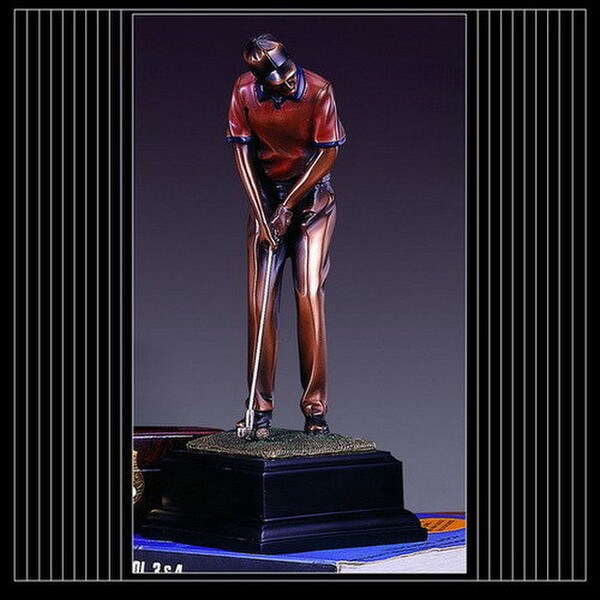 Golfer Putting to Sink in Hole Sculpture Golf Decor Artwork Statue